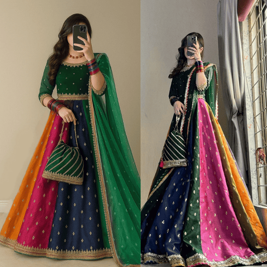 Kataan Silk 3 Piece Embroidered Lehenga - zab1141