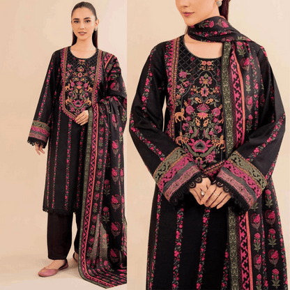 Khaddar 3 Piece Embroidered Dress - zab1145