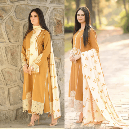 Batik - 3PC Embroidered Suit With Wool Shawl - zab1149