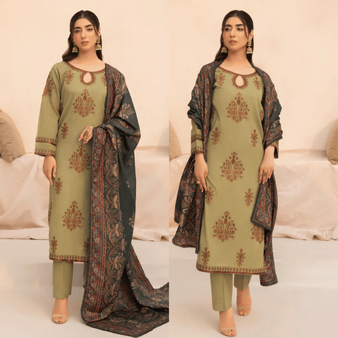 Mohagni - 3PC Dhanak Embroidered Suit - zab1152