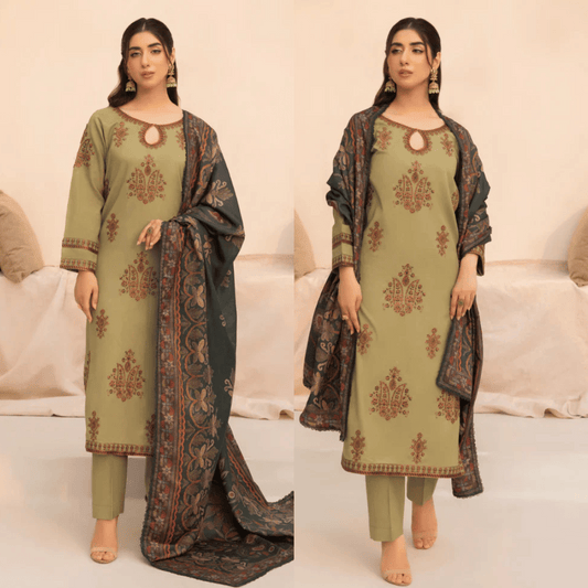 Mohagni - 3PC Dhanak Embroidered Suit - zab1152