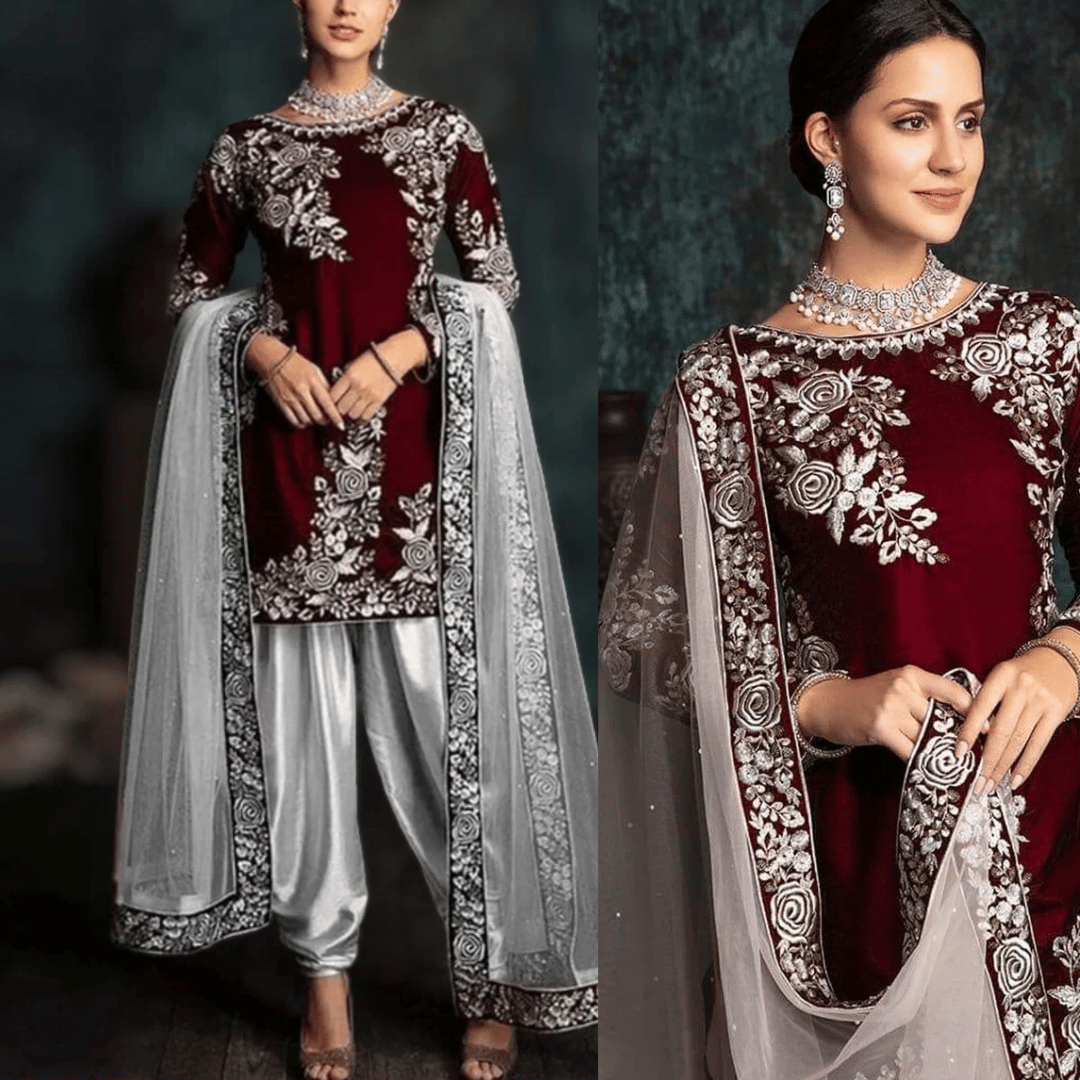 Jazmin - Embroidered Velvet 3-Piece Dress - zab985