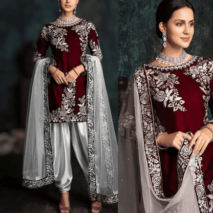 Jazmin - Embroidered Velvet 3-Piece Dress - zab985