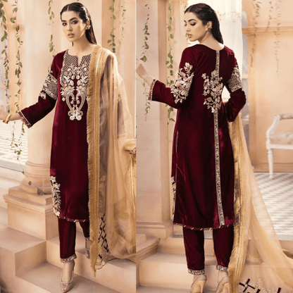 Jazmin - Embroidered Velvet 3-Piece Dress - zab986