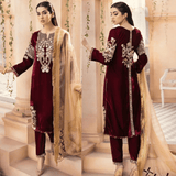 Jazmin - Embroidered Velvet 3-Piece Dress - zab986