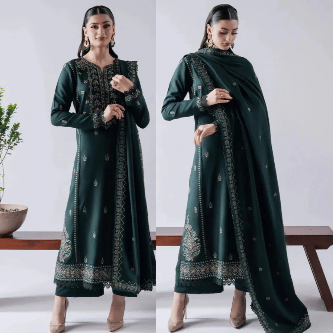 Asim Jofa - Winter 3PC Dhanak Embroidered Suit - zab1157