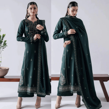 Asim Jofa - Winter 3PC Dhanak Embroidered Suit - zab1157