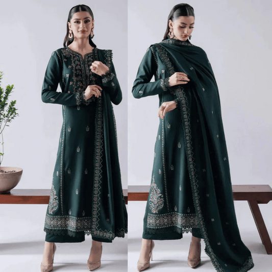 Asim Jofa - Winter 3PC Dhanak Embroidered Suit - zab1157