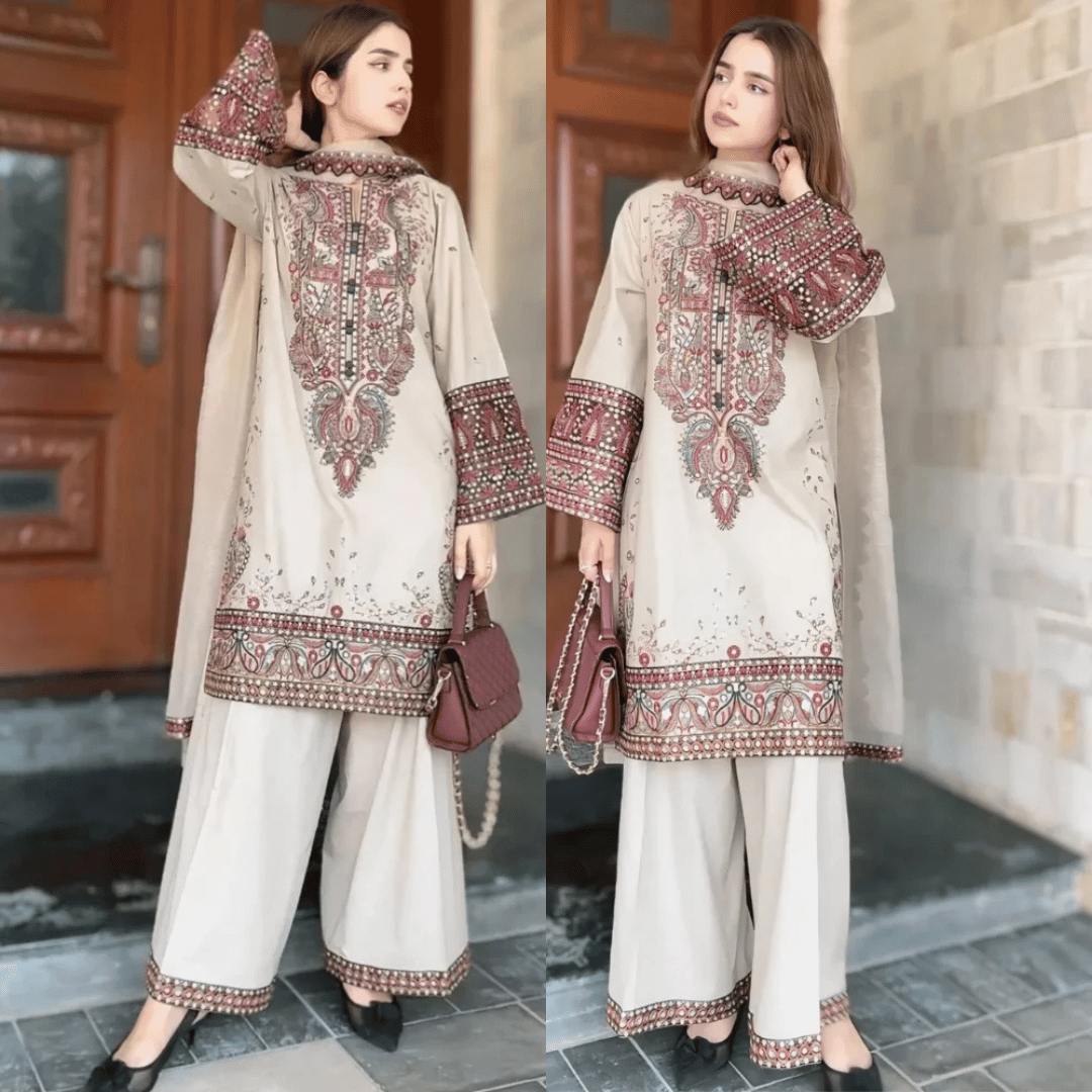 Maria .B. - Winter 3PC Dhanak Chickenkari Embroidered Suit - zab1158