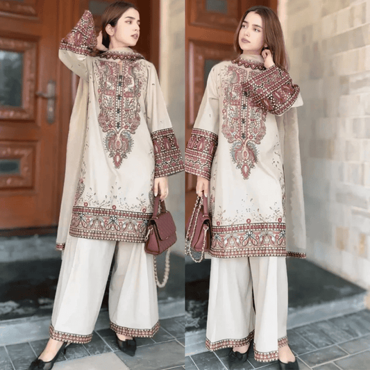 Maria .B. - Winter 3PC Dhanak Chickenkari Embroidered Suit - zab1158