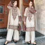 Maria .B. - Winter 3PC Dhanak Chickenkari Embroidered Suit - zab1158