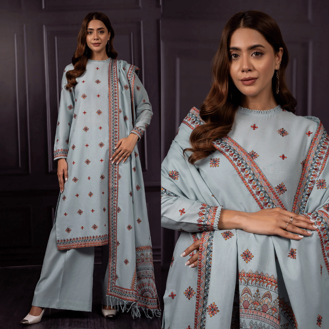 Asim Jofa - Winter 3PC Dhanak Embroidered Suit - zab1165