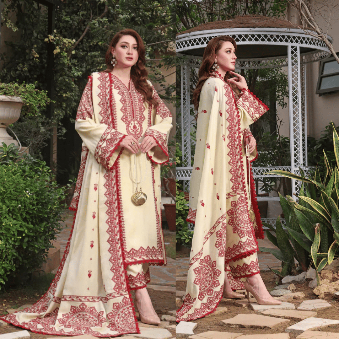 Asim Jofa - Winter 3PC Dhanak Embroidered Suit - zab1173