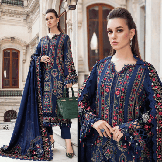 Maria.B- Winter 3PC Dhanak Embroidered Suit - zab1182
