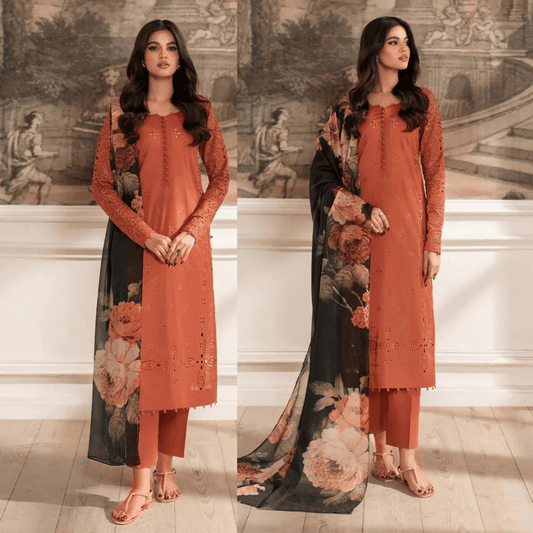 iznik Chilenkari Embroidered Dhanak Three Piece - zab1188