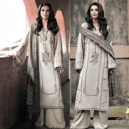 Izel Embroidered Dhanak Three Piece - zab1190