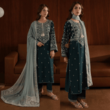 Azure - 3PC Lawn Embroidered Suit - zab1191