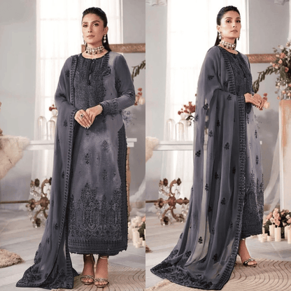 Asim Jofa - Velvet Dress with Pure Chiffon Embroidered Dupatta - zab991