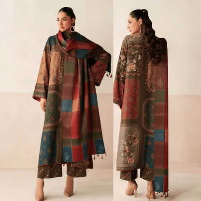 Baroque - Winter 3PC Karandi Digital Print Dress - zab1201