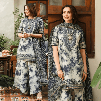 3-Pc Digital Printed with  Embroidered pathces Karandi Dppatta - zab1205