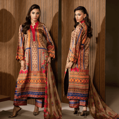 Maryum N Maria - Winter 3PC Karandi Digital Print Dress - zab1215