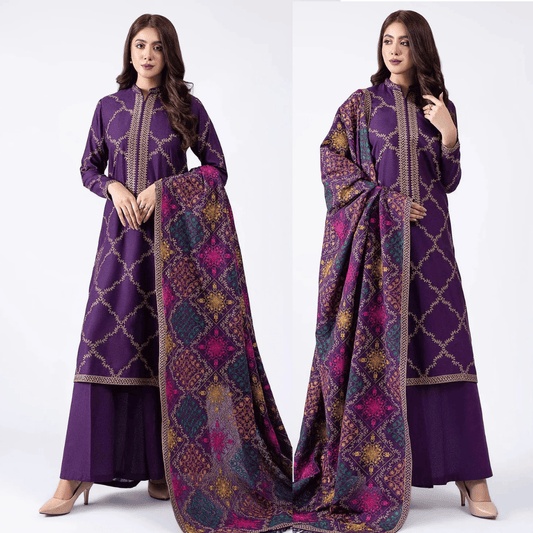 Kaseriya - Embroidered Dhanak Three Piece Winter Collection - zab1219