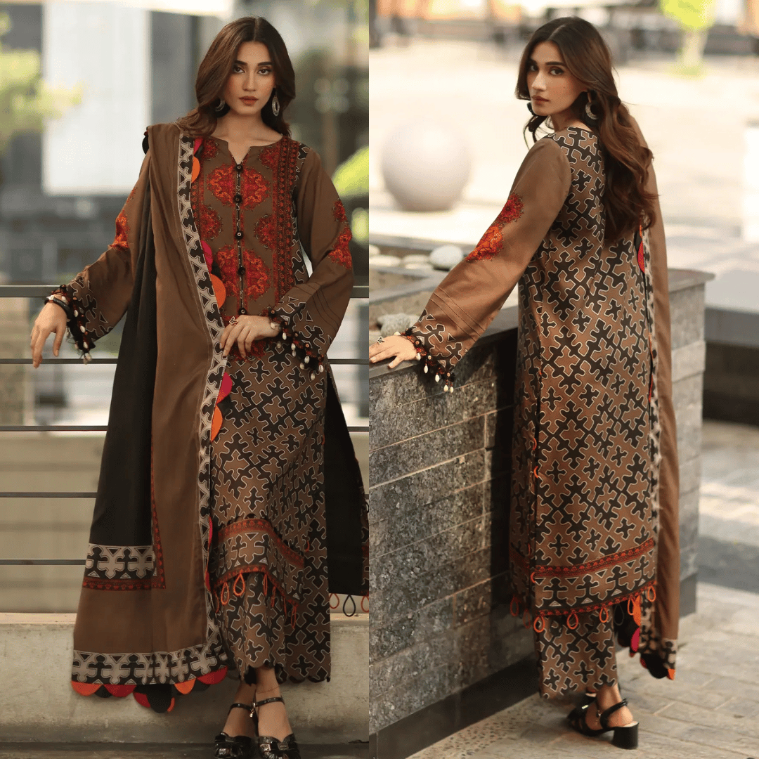 Asim Jofa - Winter 3PC Karandi Digital Print Dress - zab1221