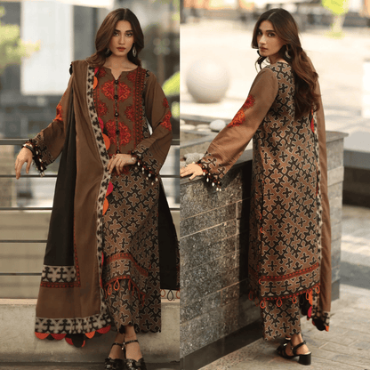 Asim Jofa - Winter 3PC Karandi Digital Print Dress - zab1221