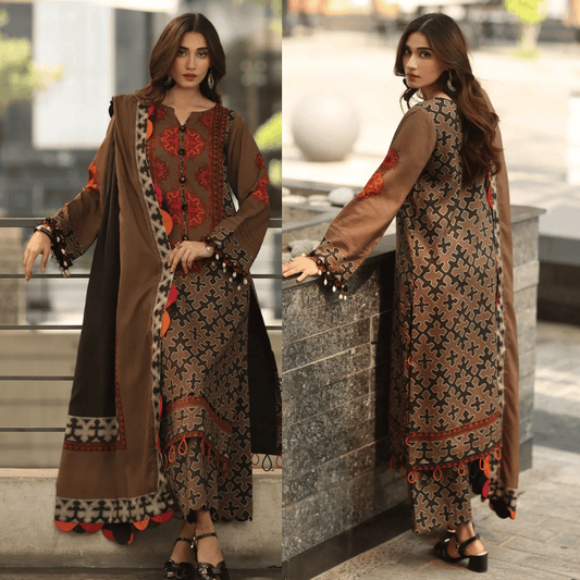 Asim Jofa - Winter 3PC Karandi Digital Print Dress - zab1221