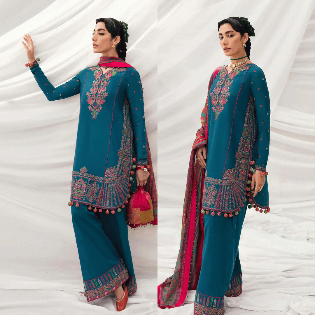Hussain Rehar Winter Embroidered 3pc Dhanak Suite - zab1223