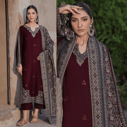 JAZMIN Dhanak Embroidered with Print wool shawl - zab1224