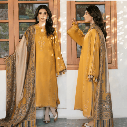 izel - Winter 3PC Dhanak Embroidered Suit - zab1225