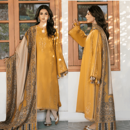 izel - Winter 3PC Dhanak Embroidered Suit - zab1225