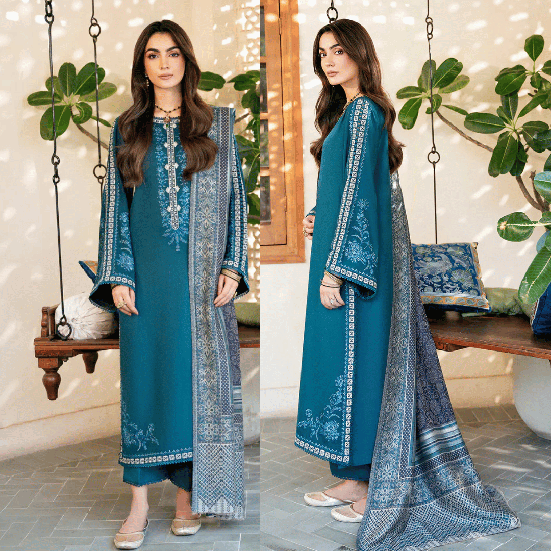 izel - Winter 3PC Dhanak Embroidered Suit - zab1226