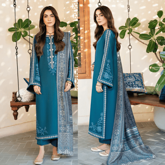 izel - Winter 3PC Dhanak Embroidered Suit - zab1226
