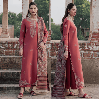 izel - Winter 3PC Dhanak Embroidered Suit - zab1227
