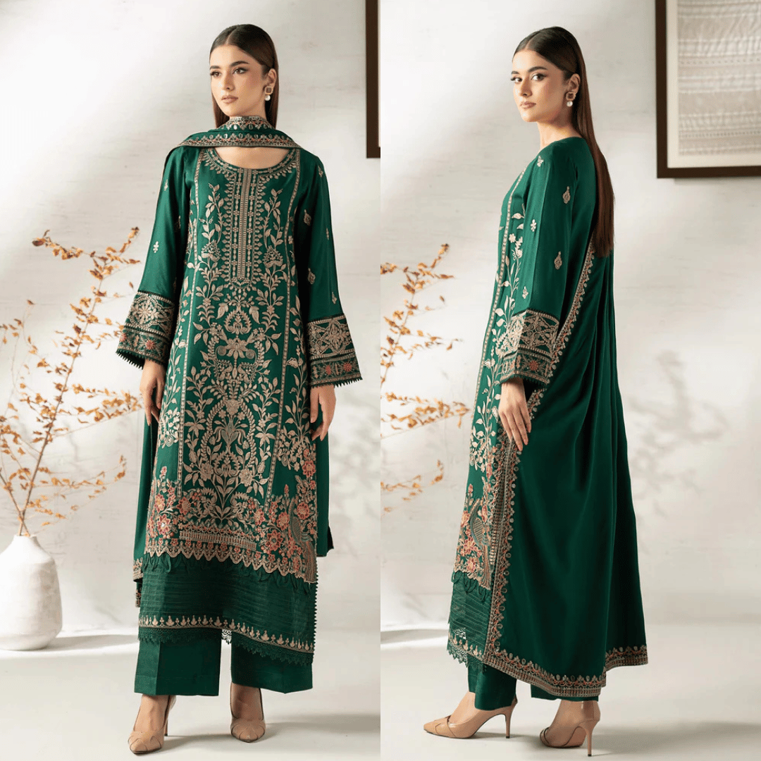 Maria B. Embroidered Dhanak Three Piece Winter Collection - zab1228