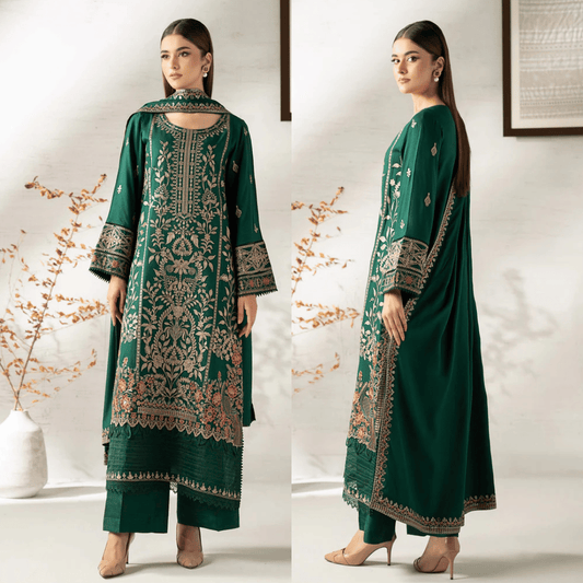 Maria B. Embroidered Dhanak Three Piece Winter Collection - zab1228
