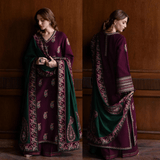 JAZMIN - 3PC DHANAK EMBROIDERED SHIRT WITH DHANAK EMBROIDERED SHAWL AND TROUSER - zab1240