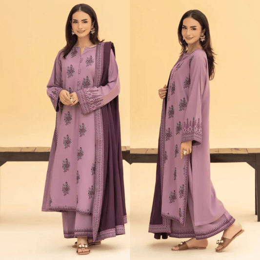 Izel - Winter 3PC Dhanak Embroidered Suit - zab1242