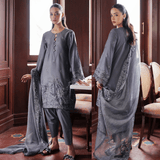 CrosS Stitch- 3PC DHANAK EMBROIDERED SHIRT WITH DHANAK EMBROIDERED SHAWL - zab1245