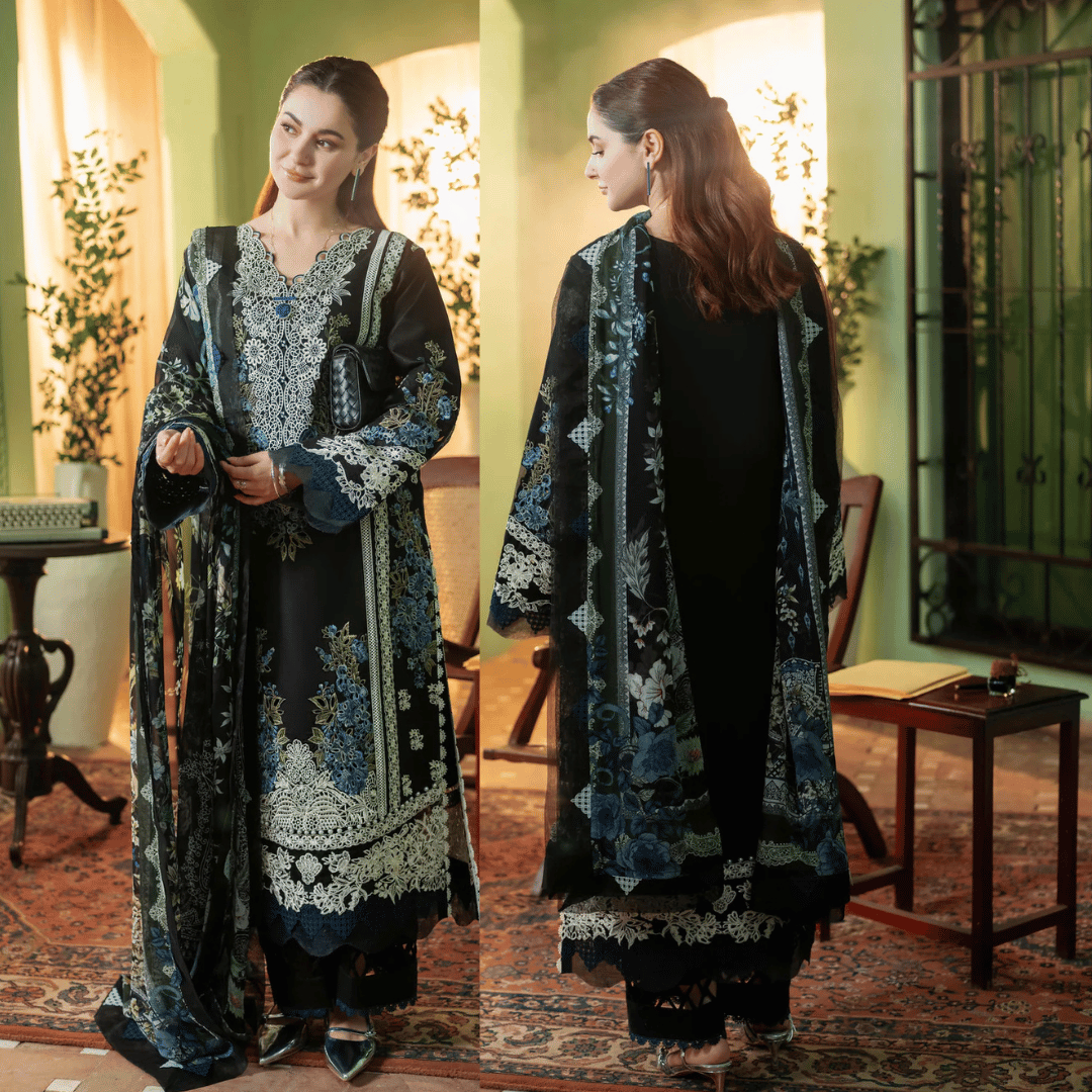 JADE-3PC DHANAK EMBROIDERED SHIRT WITH COUTRAI PRINT SHAWL - zab1250
