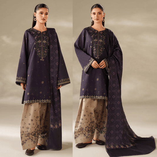 Iznik - UNSTITCHED 3PC DHANAK EMBROIDERED SUIT - zab1251
