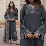 izel - Winter 3PC Dhanak Embroidered Suit - zab1252