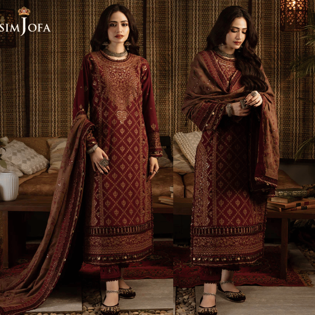 Asim Jofa, unstitched 3 piece Dhanak sequence embroidered suit - zab1257