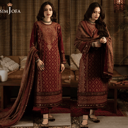Asim Jofa, unstitched 3 piece Dhanak sequence embroidered suit - zab1257