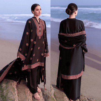 CROSS STITCH-3PC DHANAK EMBROIDERED SHIRT WITH DHANAK EMBROIDERED SHAWL - zab1259