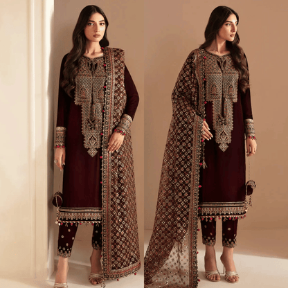Jazmin - Embroidered Velvet 3-Piece Dress - zab946