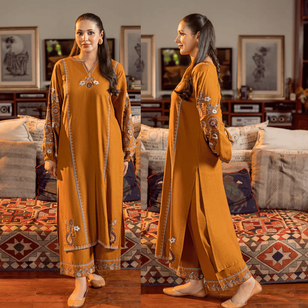 Urge - 2PC DHANAK EMBROIDERED SHIRT AND EMBROIDRED SLEEVES -zab1260