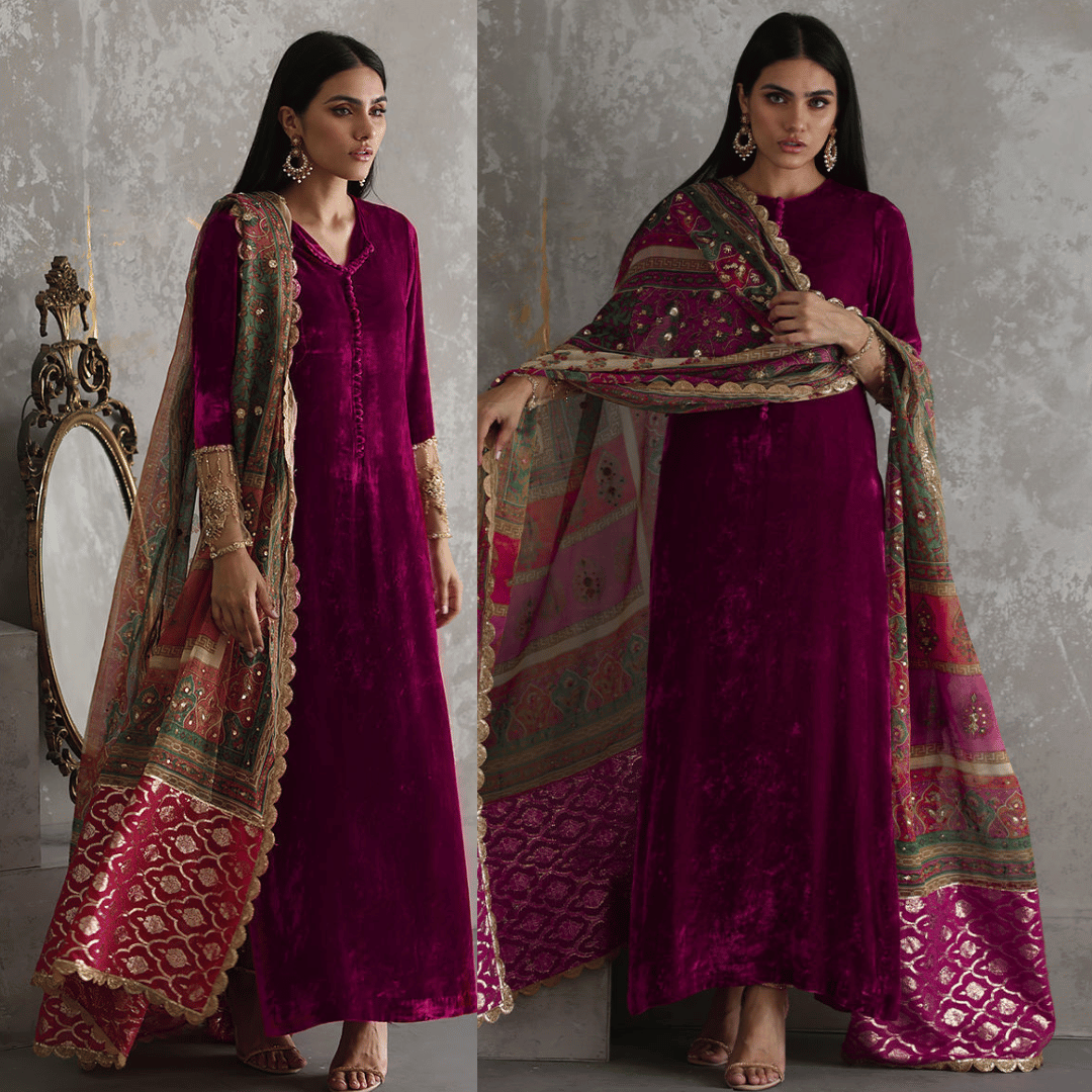 Jazmin - Embroidered Velvet 3-Piece Dress - zab945
